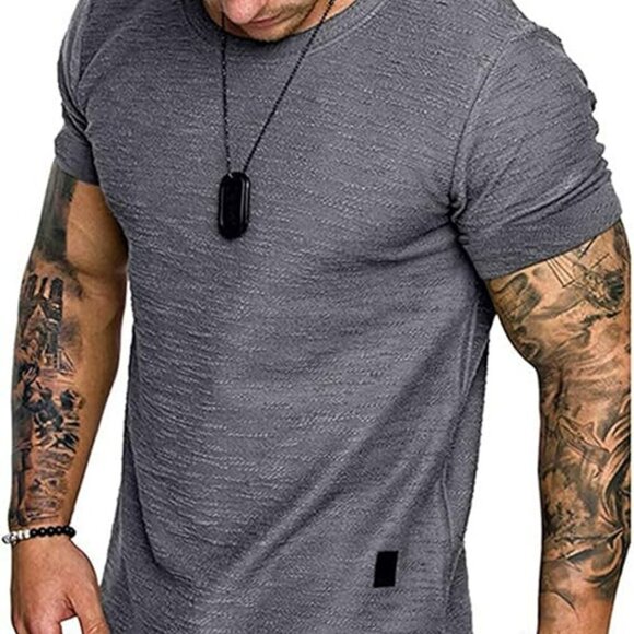 Mens Athletic T Shirt Gym Workout Tee Muscle Fit Cotton Lightweight Top Shirt - Picture 1 of 4